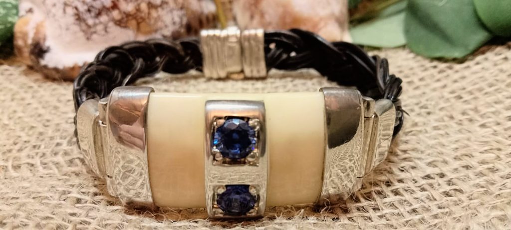 FC11 Hand crafted bone, elephant hair and Tanzanite bracelet.
