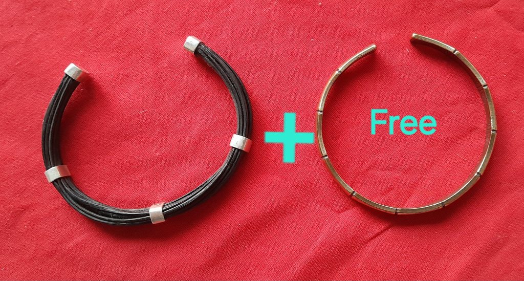 CS1 Elephant hair Silver Cuff bracelet and Free copper bracelet